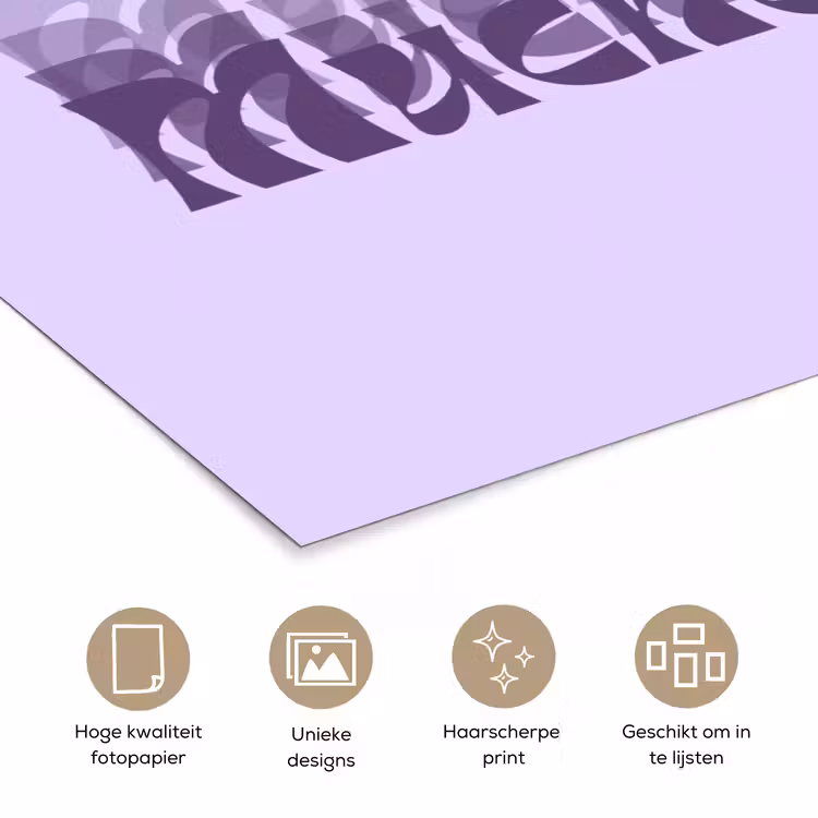 Mucho amor - Paars - Gelaagde letters poster papier klein -closeup_NL