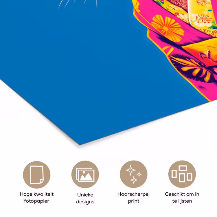 Muis - Kimono - Bloemen - Blauw poster papier klein -closeup_NL