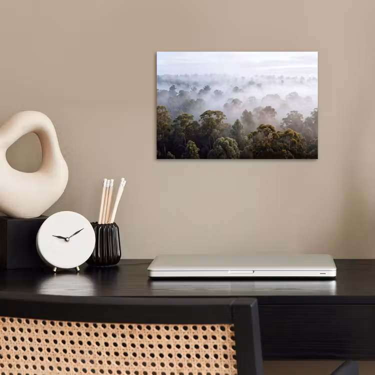 Natuur - Mist - Bos - Ochtend - Goud poster papier klein -sfeer1
