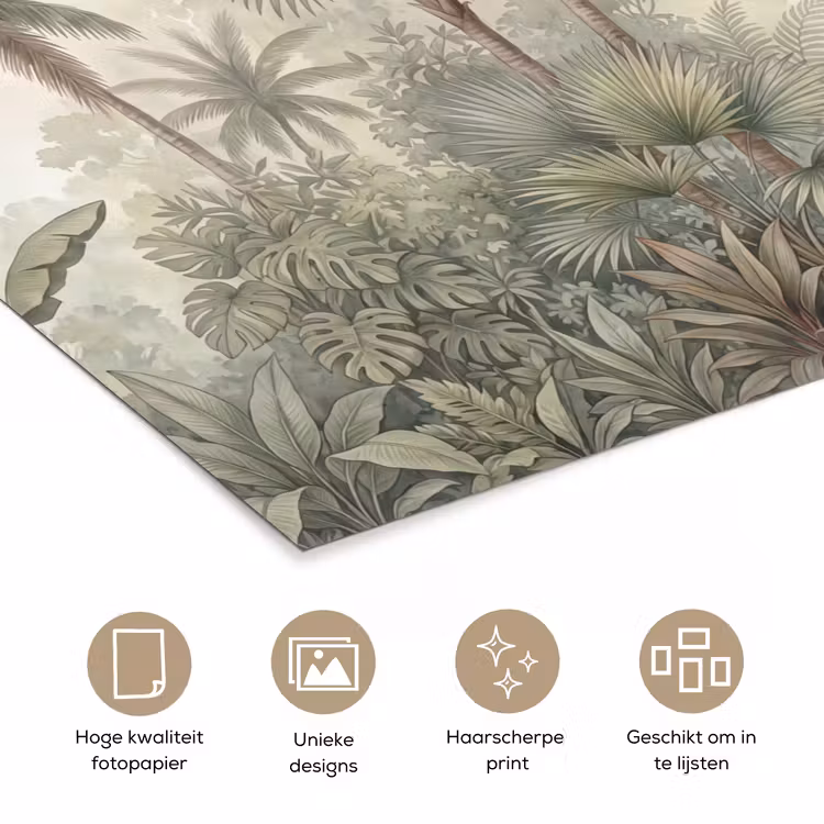 Natuur - Tropisch bos - Landschap - Aquarel - Groen poster papier klein -closeup_NL
