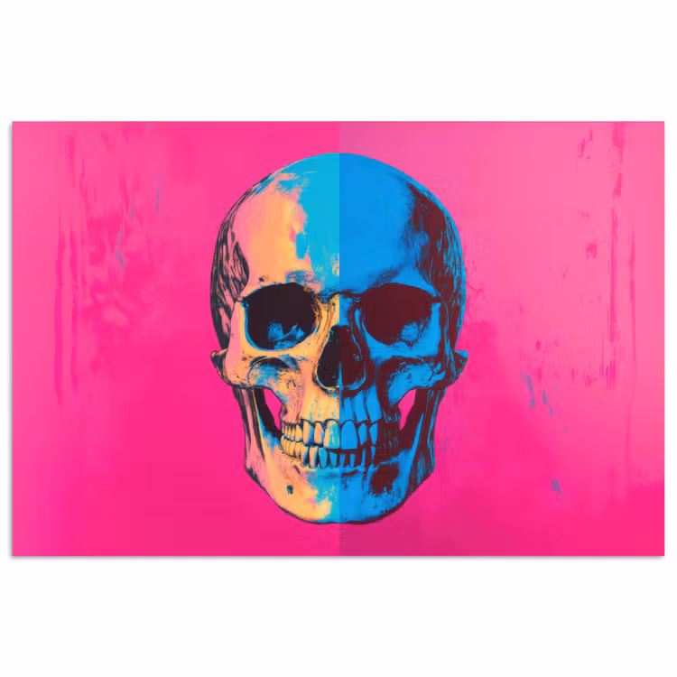 Neon - Blauw - Pop-art - Schedel poster papier klein -3d