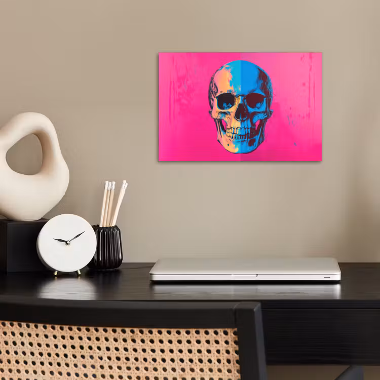 Neon - Blauw - Pop-art - Schedel poster papier klein -sfeer1