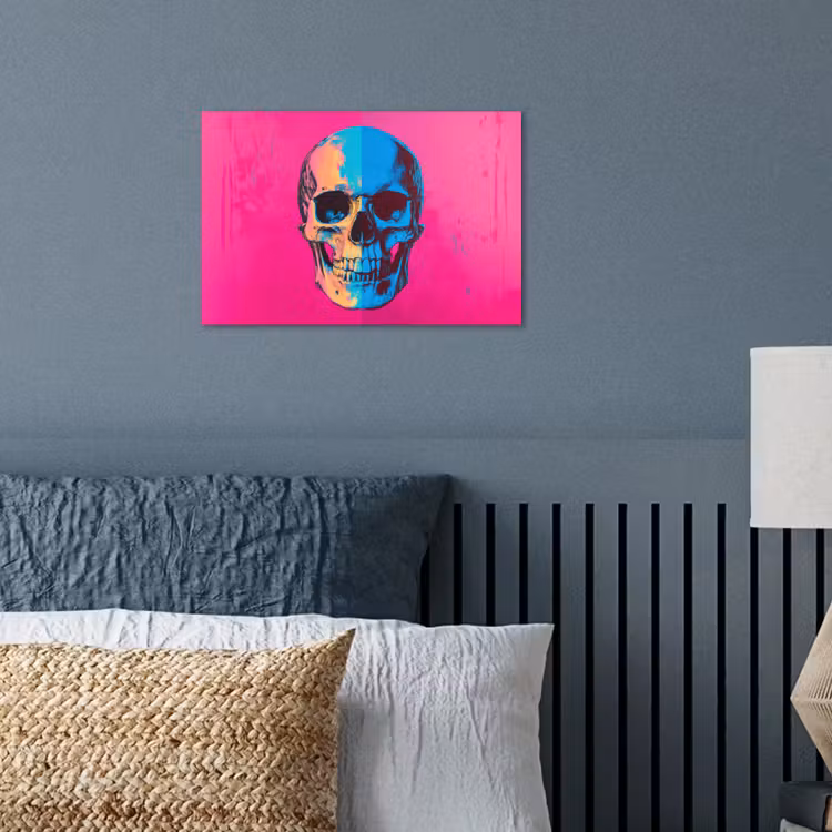 Neon - Blauw - Pop-art - Schedel poster papier klein -sfeer2