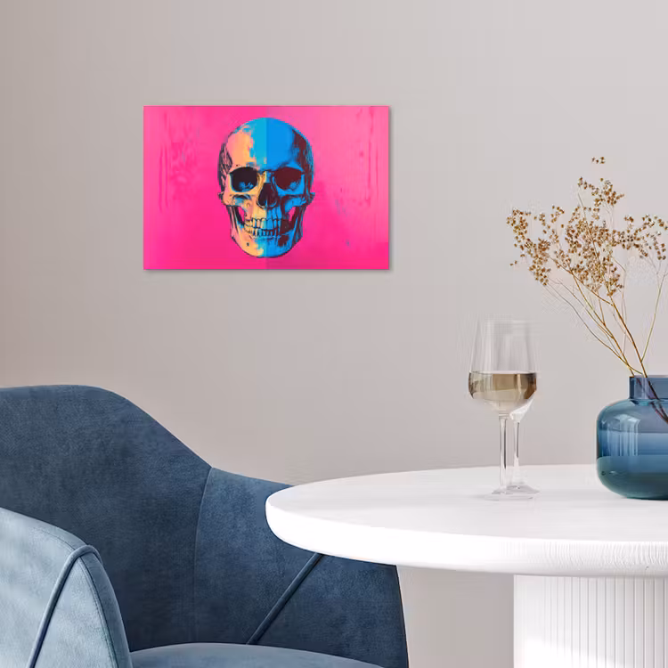 Neon - Blauw - Pop-art - Schedel poster papier klein -sfeer3
