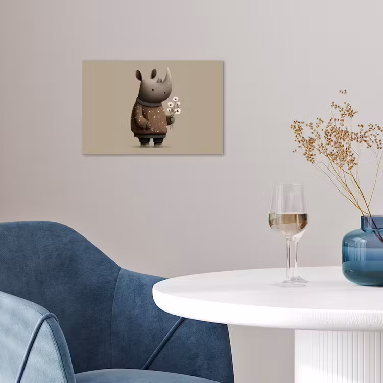 Neushoorn - Witte bloemen - Lief poster papier klein -sfeer3