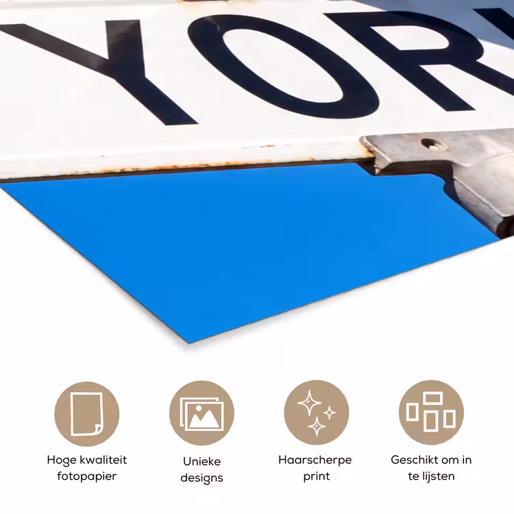 New York - Straatbord - Stad - Urban - Blauw poster papier klein -closeup_NL