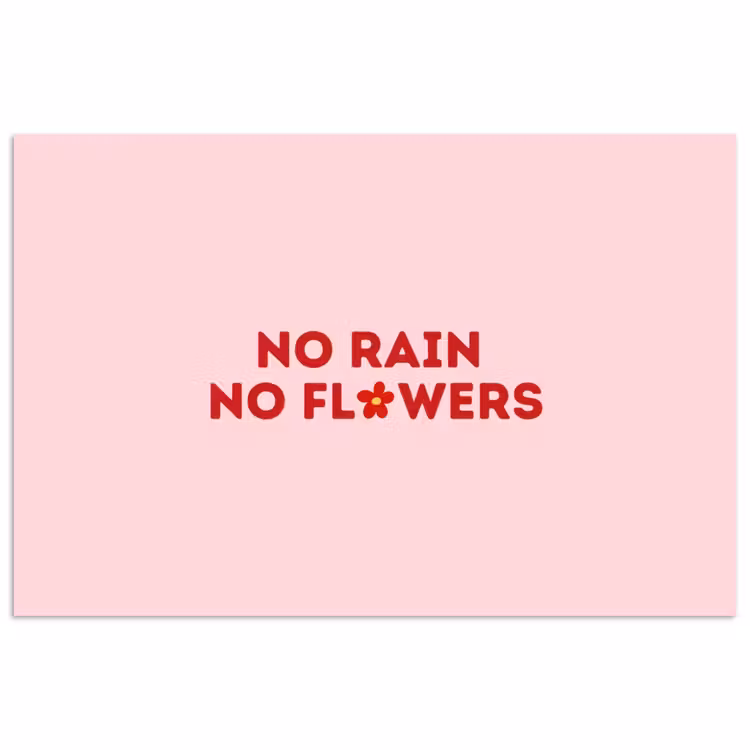 No rain no flowers - Minimalistisch - Roze - Bloem poster papier klein -3d