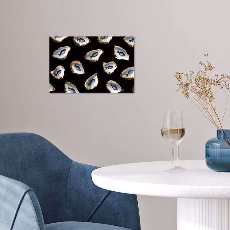 Oesters - Vissen - Blauw - Goud poster papier klein -sfeer3