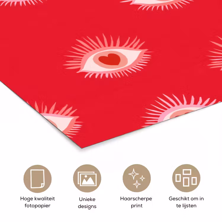Ogen - Hart - Abstract - Rood - Roze poster papier klein 62 -closeup_NL