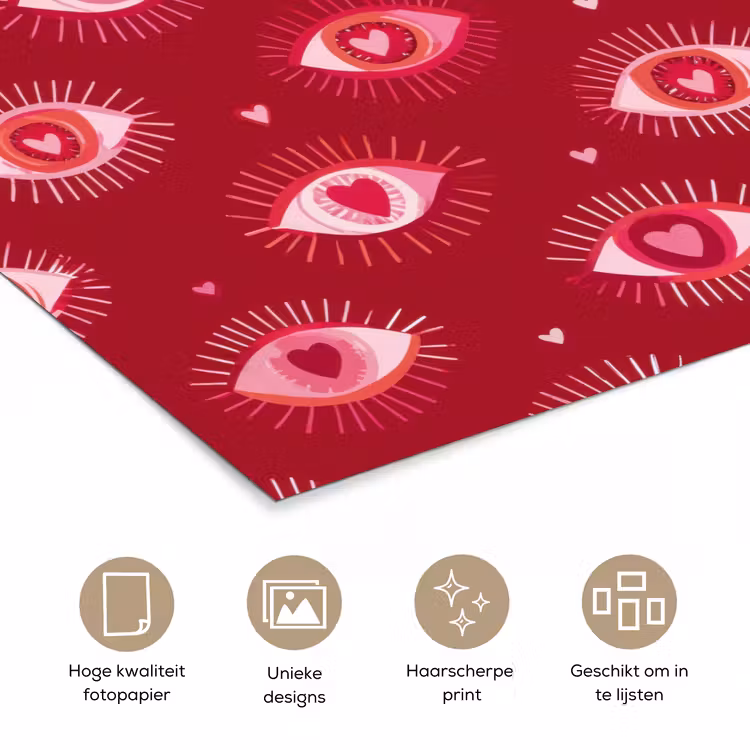 Ogen - Patroon - Roze - Donkerrood poster papier klein 62 -closeup_NL