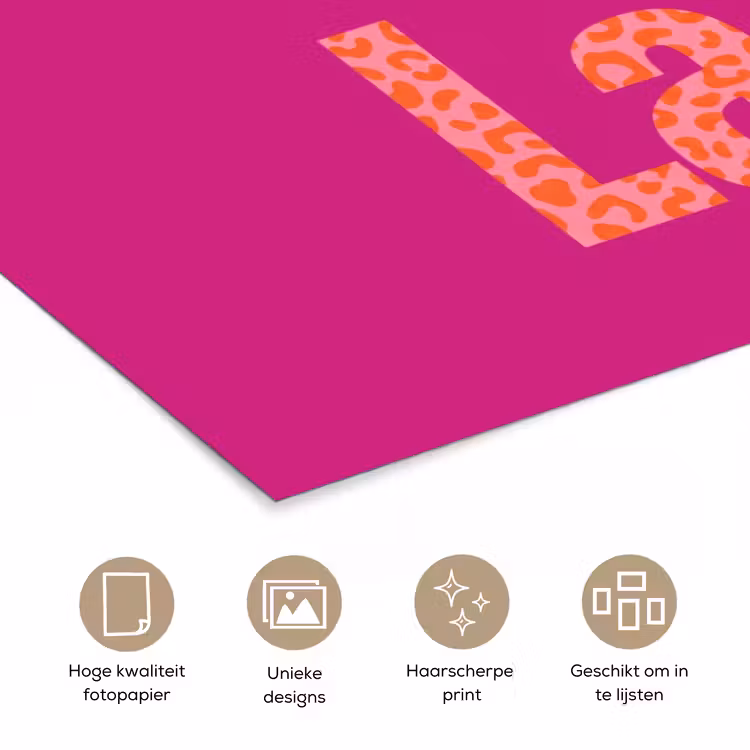 Oh la la - Luipaardprint - Roze poster papier klein -closeup_NL