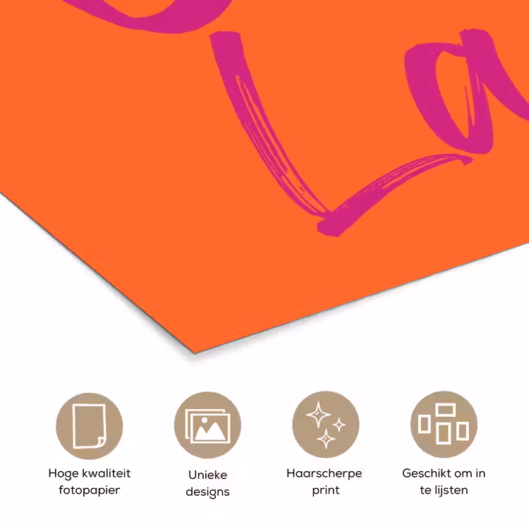 Oh la la - Oranje - Roze - Grafisch poster papier klein -closeup_NL