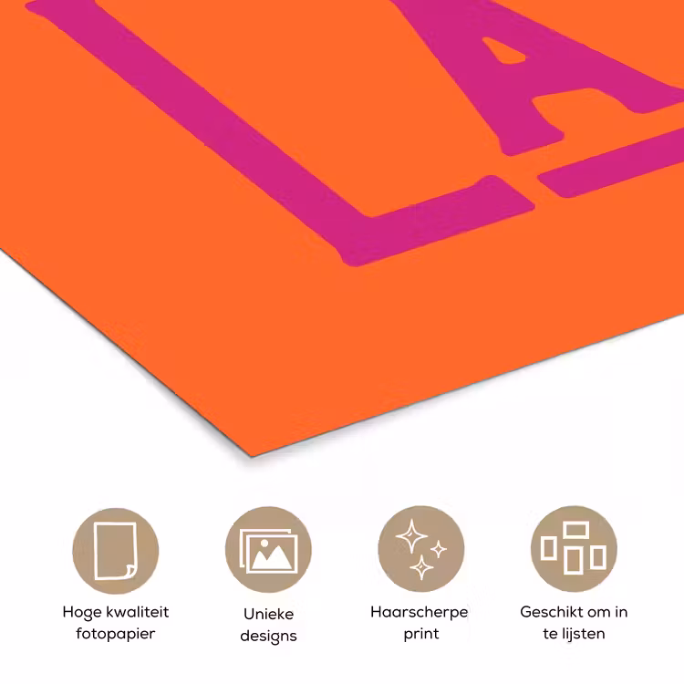 Oh la la - Oranje - Roze - Scheeflettertype poster papier klein -closeup_NL