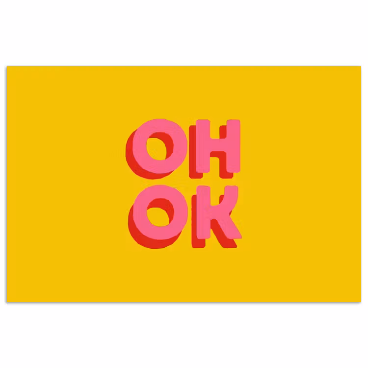 Oh ok - 3D - Geel - Roze poster papier klein -3d