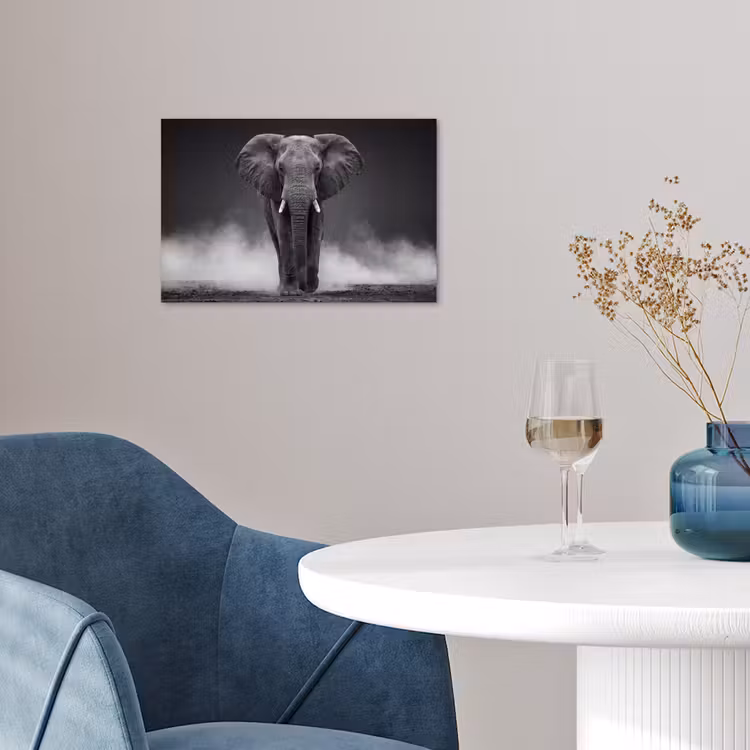 Olifant - Zwart - Wit - Rook poster papier klein -sfeer3