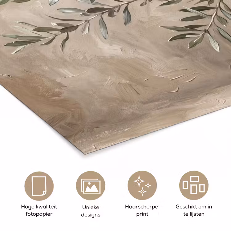 Olijfplant - Aardenpot - Abstract - Beige poster papier klein -closeup_NL