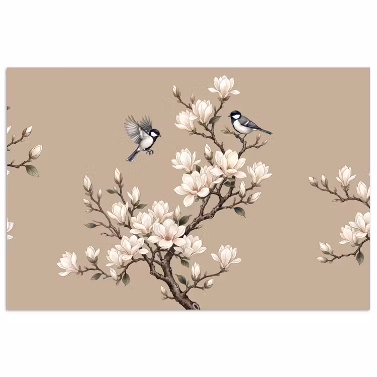 Oosters - Vogels - Beige poster papier klein -3d