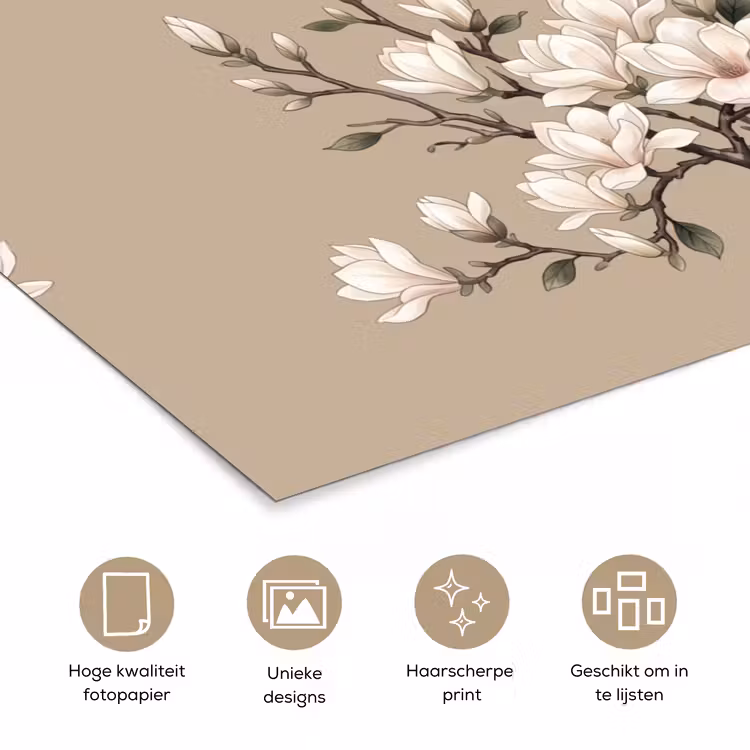 Oosters - Vogels - Beige poster papier klein -closeup_NL