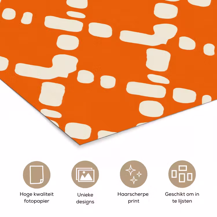 Oranje - Ruitpatroon - Wit poster papier klein 62 -closeup_NL