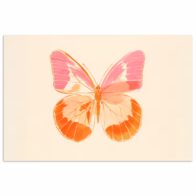 Oranje - Vlinder - Minimalistisch poster papier klein -3d