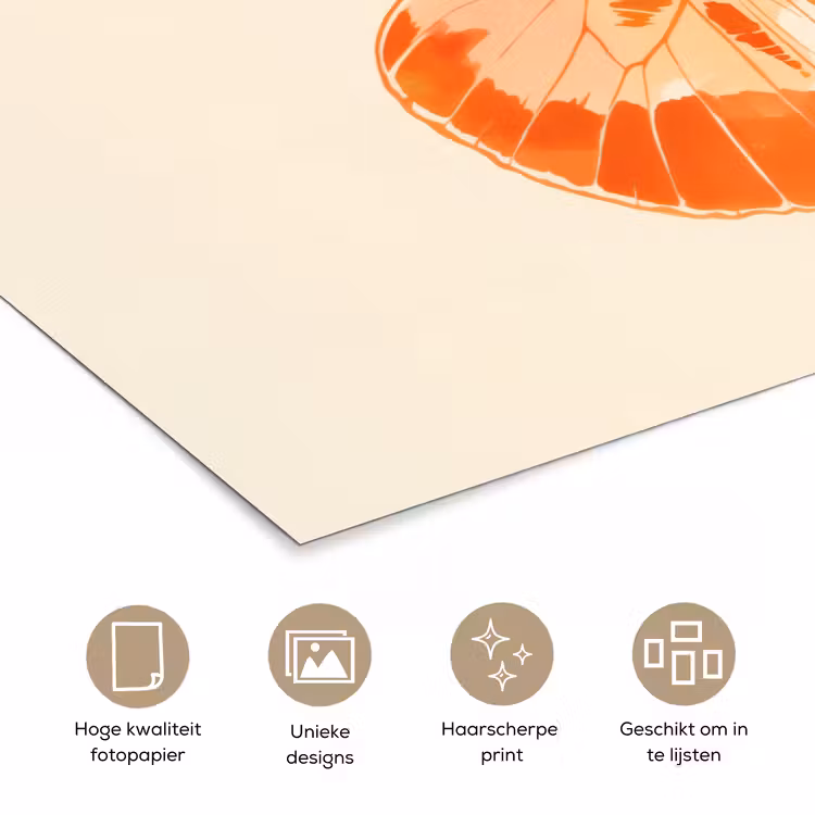 Oranje - Vlinder - Minimalistisch poster papier klein -closeup_NL