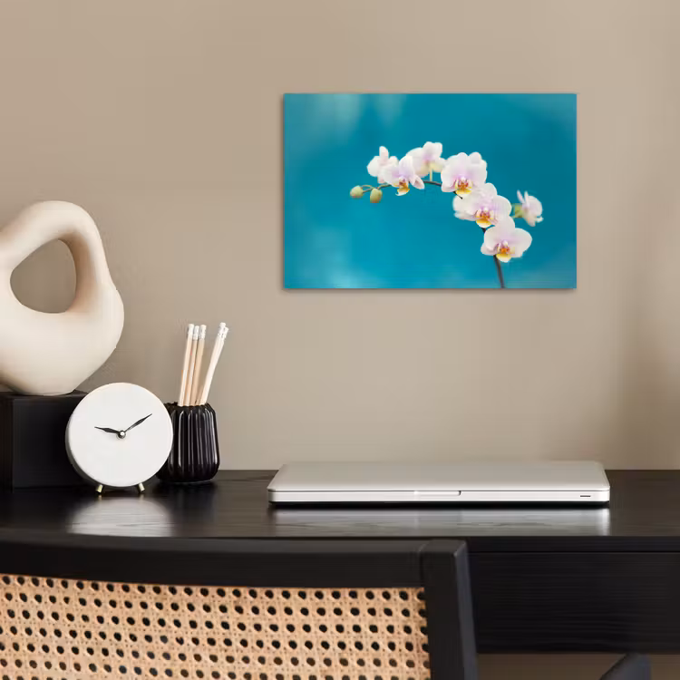 Orchidee - Bloemen - Plant - Wit - Paars poster papier klein -sfeer1