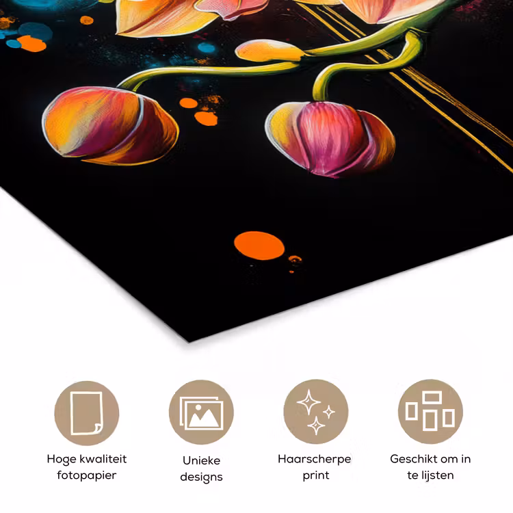 Orchidee - Graffiti - Kleurrijk - Bloemen - Abstract poster papier klein -closeup_NL