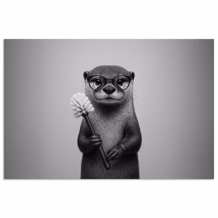 Otter - Wc-borstel - Bril - Zwart - Wit poster papier klein -3d