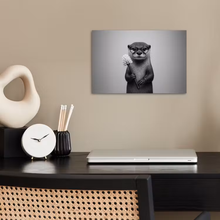 Otter - Wc-borstel - Bril - Zwart - Wit poster papier klein -sfeer1