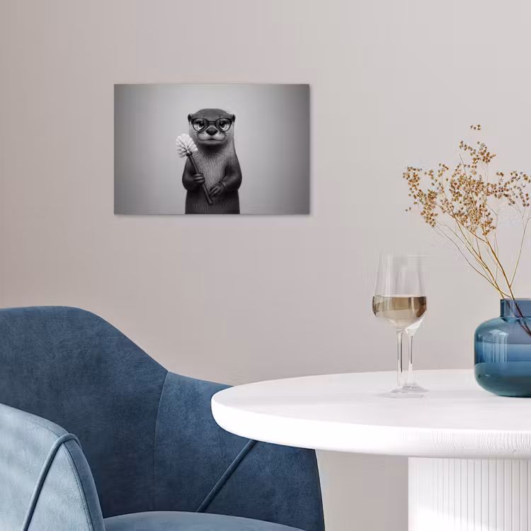 Otter - Wc-borstel - Bril - Zwart - Wit poster papier klein -sfeer3