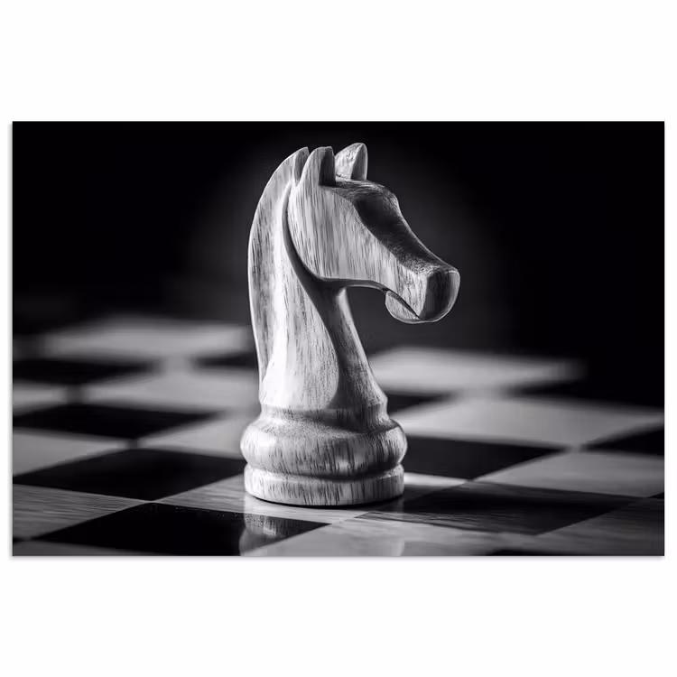 Paard - Hout - Schaalbord - Zwart poster papier klein -3d