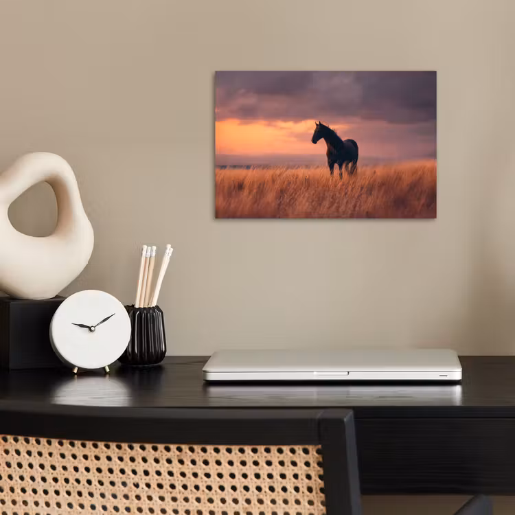 Paard - Wolken - Open veld poster papier klein -sfeer1