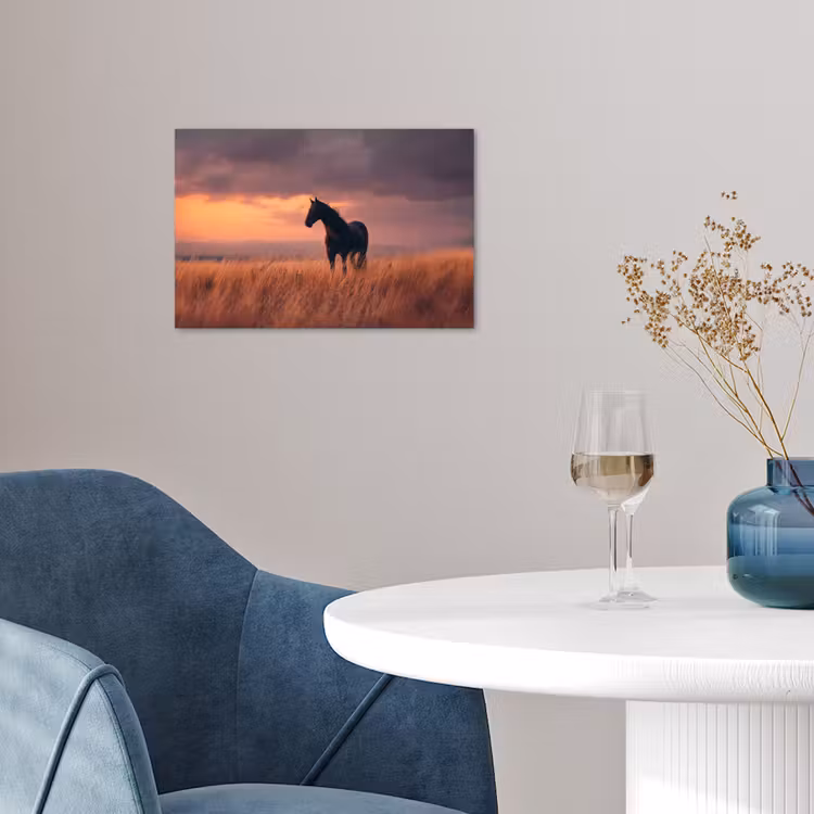 Paard - Wolken - Open veld poster papier klein -sfeer3