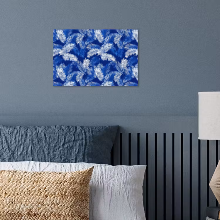 Palmblad - Patroon - Blauw poster papier klein 62 -sfeer2