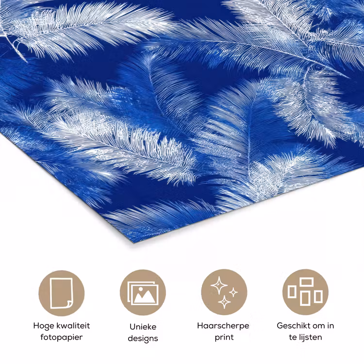 Palmblad - Patroon - Blauw poster papier klein 62 -closeup_NL