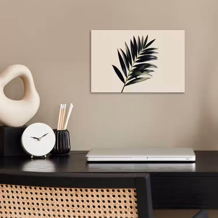 Palmblad - Subtiel - Groen - beige poster papier klein -sfeer1