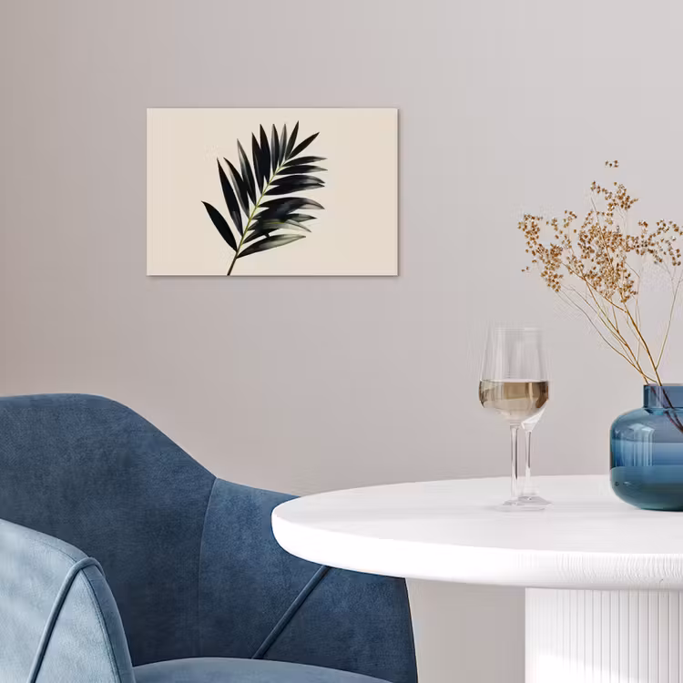 Palmblad - Subtiel - Groen - beige poster papier klein -sfeer3