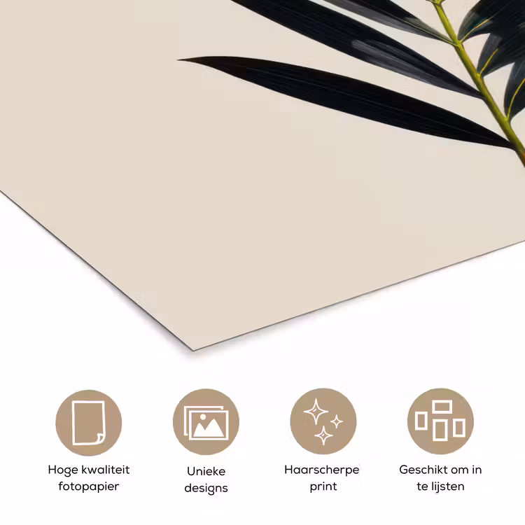 Palmblad - Subtiel - Groen - beige poster papier klein -closeup_NL
