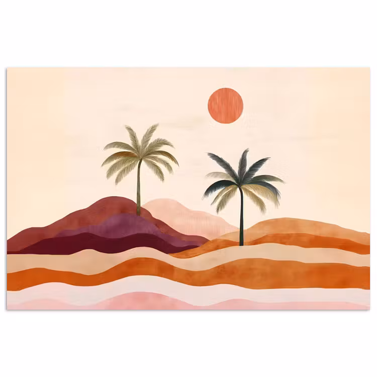 Palmbomen - Abstract - Zon - Heuvels poster papier klein -3d