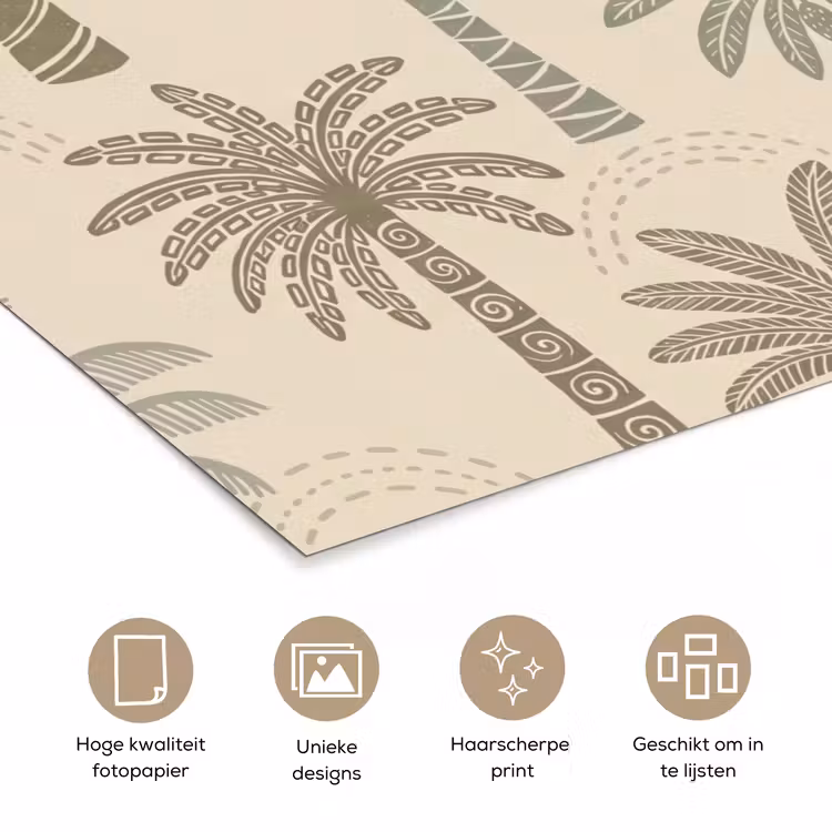 Palmbomen - Patroon - Tropisch - Beige poster papier klein -closeup_NL