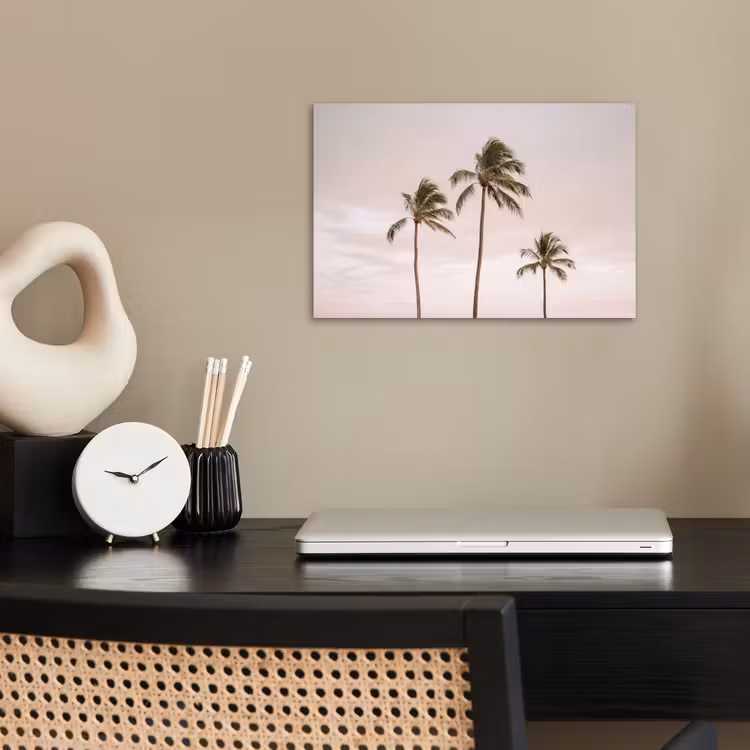 Palmbomen - Zonsondergang - Roze poster papier klein -sfeer1
