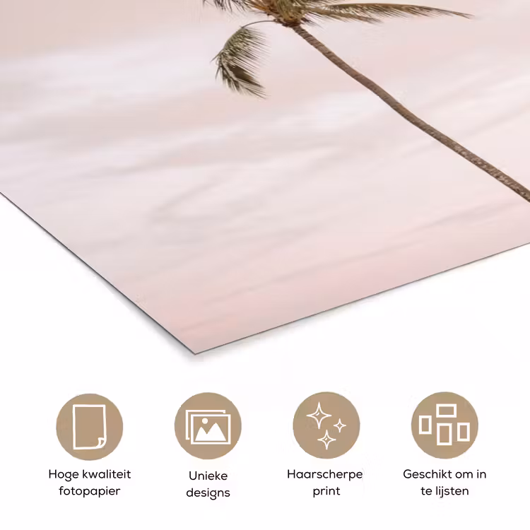 Palmbomen - Zonsondergang - Roze poster papier klein -closeup_NL