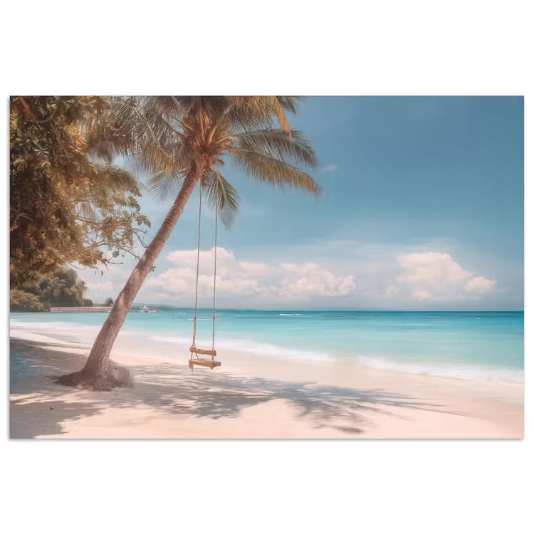 Palmboom - Schommel - Strand - Lucht poster papier klein -3d