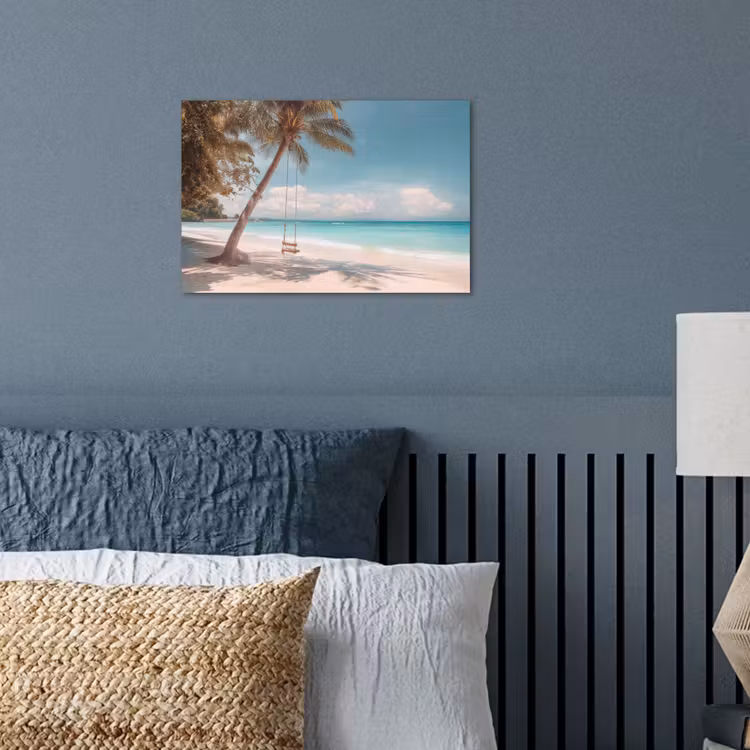 Palmboom - Schommel - Strand - Lucht poster papier klein -sfeer2