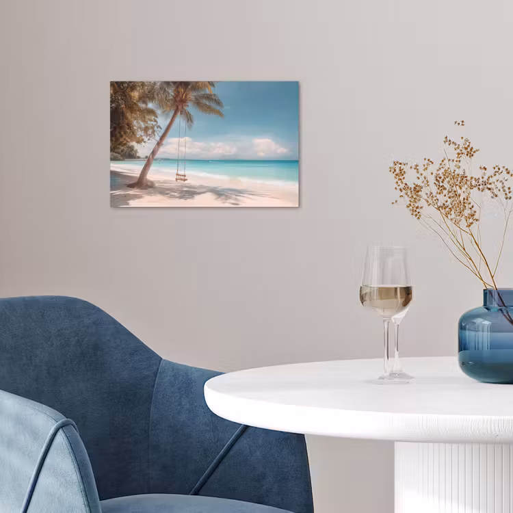 Palmboom - Schommel - Strand - Lucht poster papier klein -sfeer3