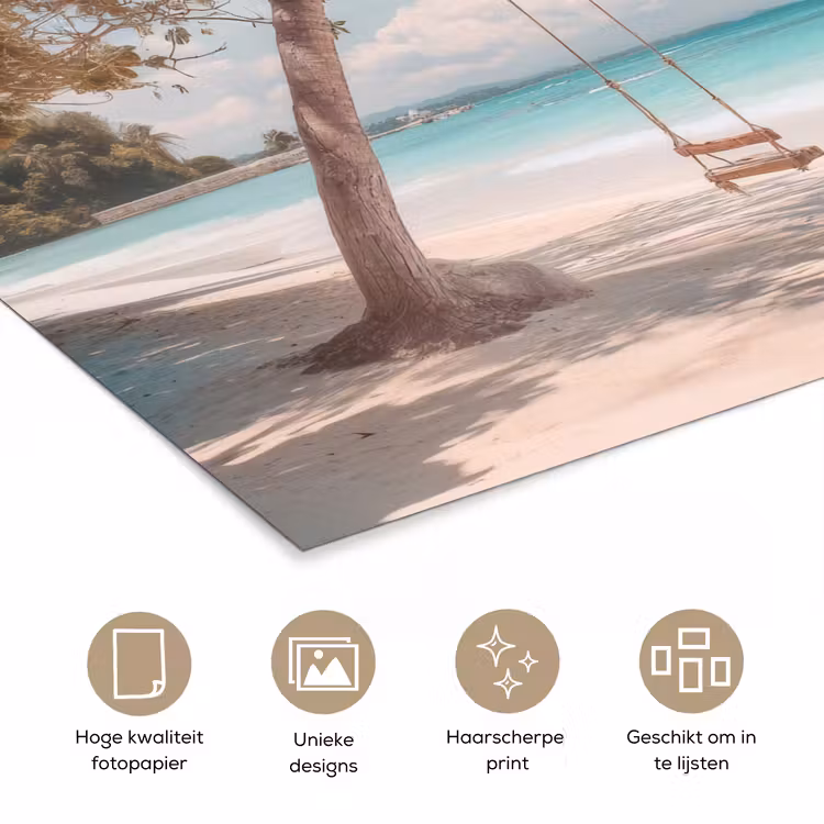Palmboom - Schommel - Strand - Lucht poster papier klein -closeup_NL