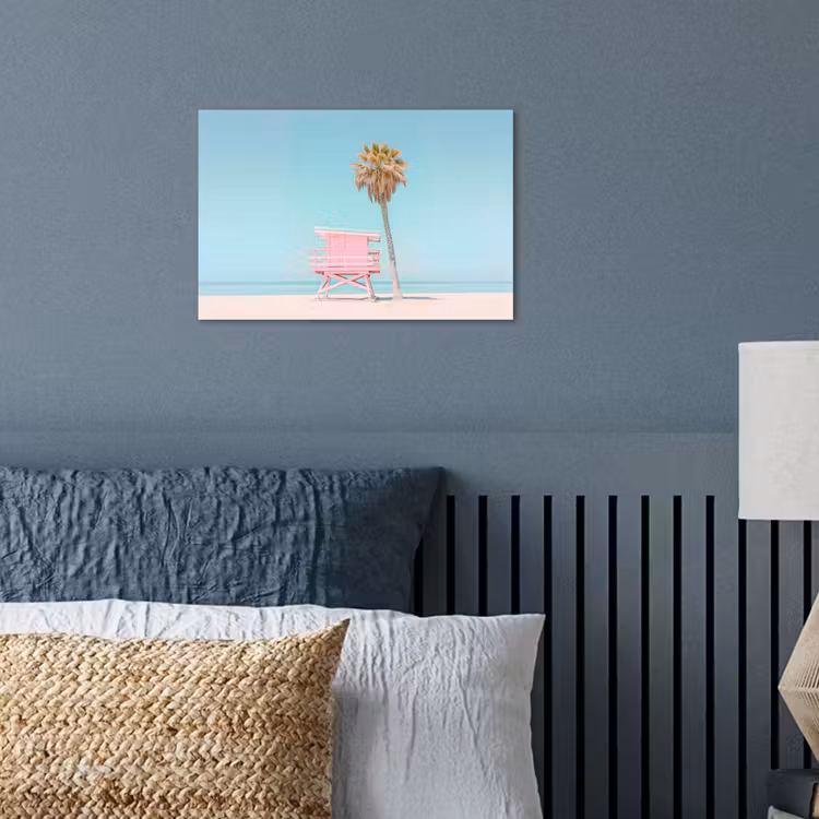 Palmboom - Strandhuis - Roze poster papier klein -sfeer2