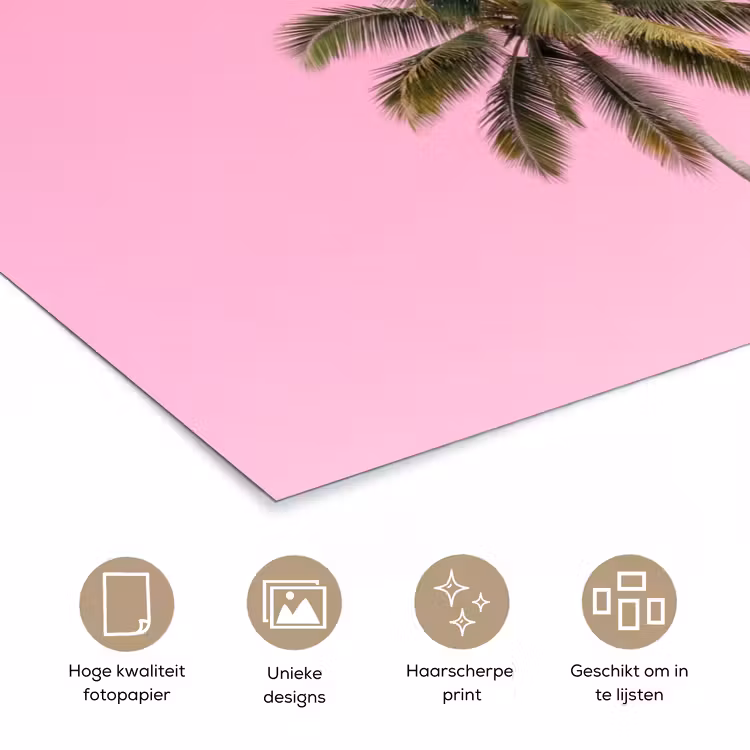 Palmboom - Tropisch - Pink poster papier klein -closeup_NL