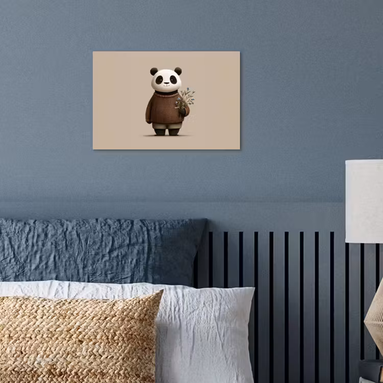 Panda - Blauwe bloemen - Zachtheid poster papier klein -sfeer2