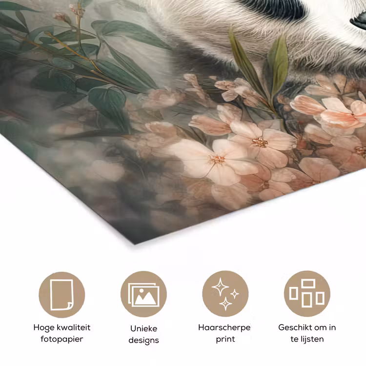Panda - Dieren - Bloemen - Planten poster papier klein -closeup_NL